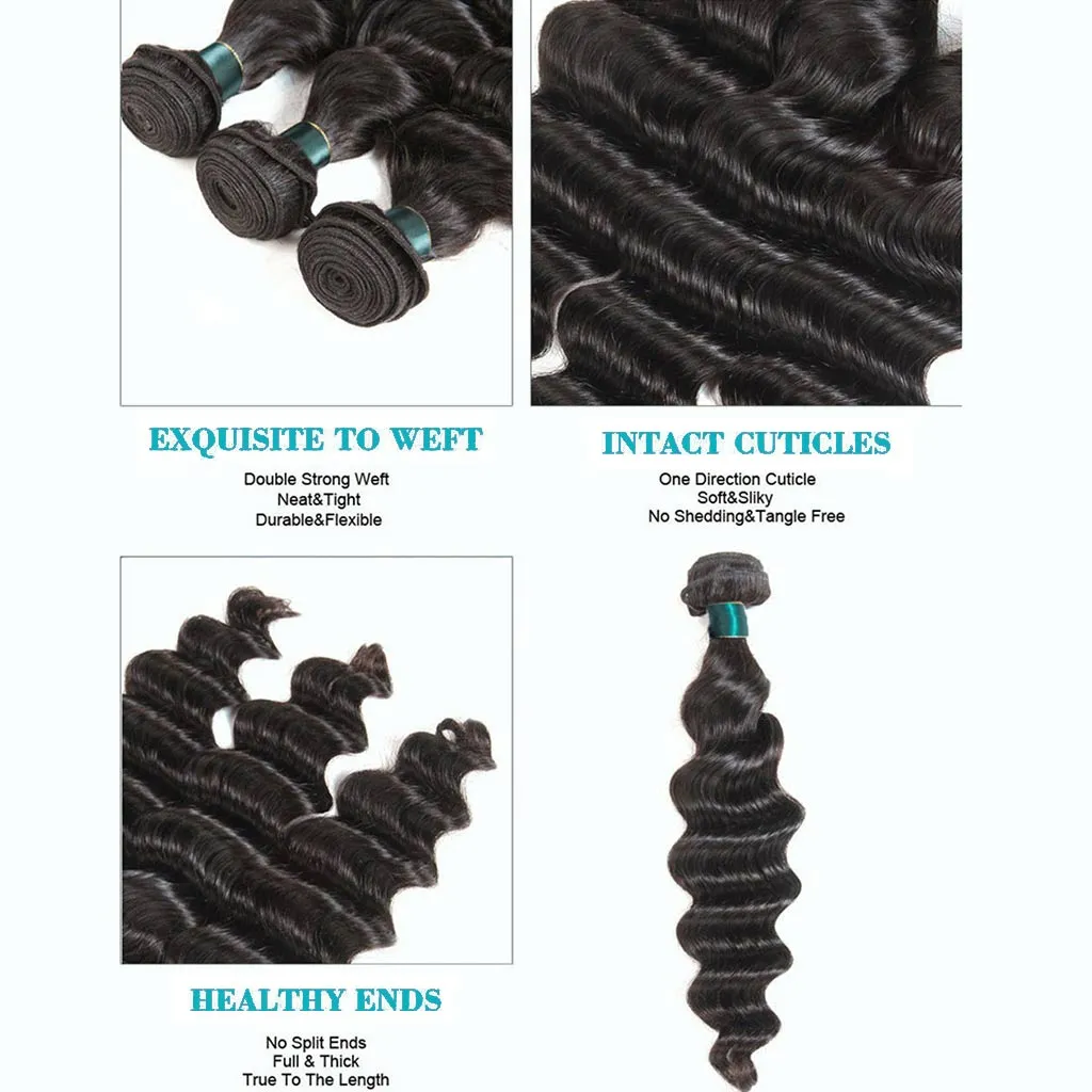 10A Loose Deep Wave Brazilian Hair 3 Bundles With Frontal Human Hair