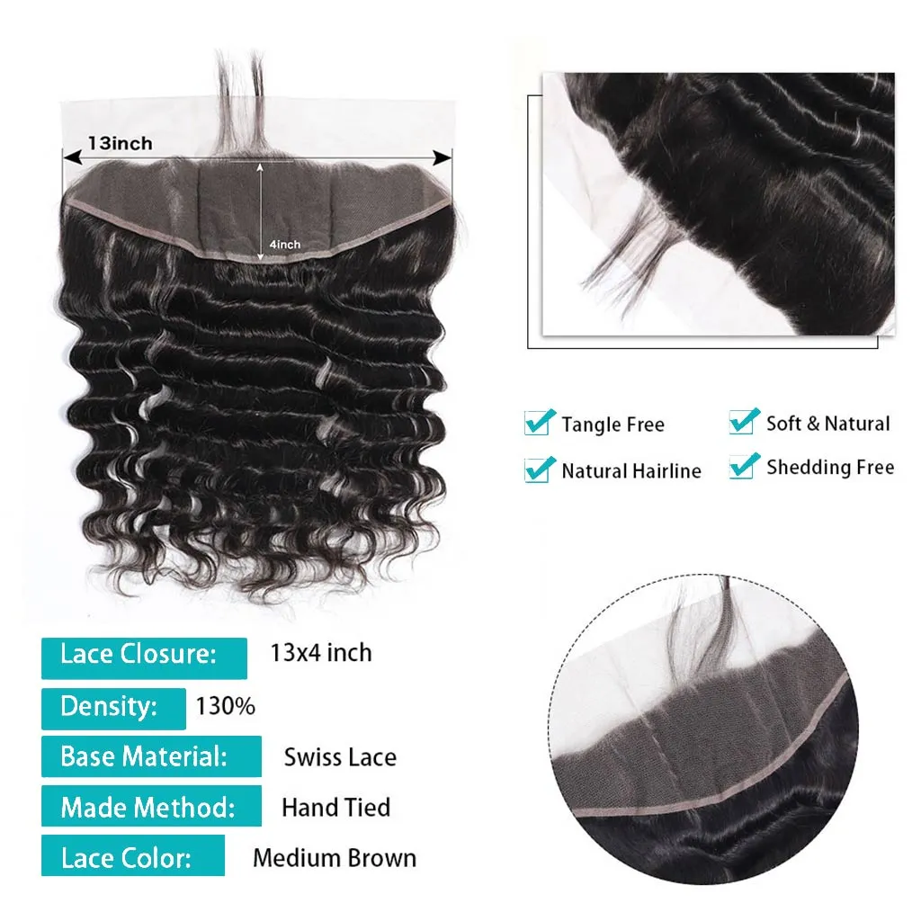 10A Loose Deep Wave Brazilian Hair 3 Bundles With Frontal Human Hair