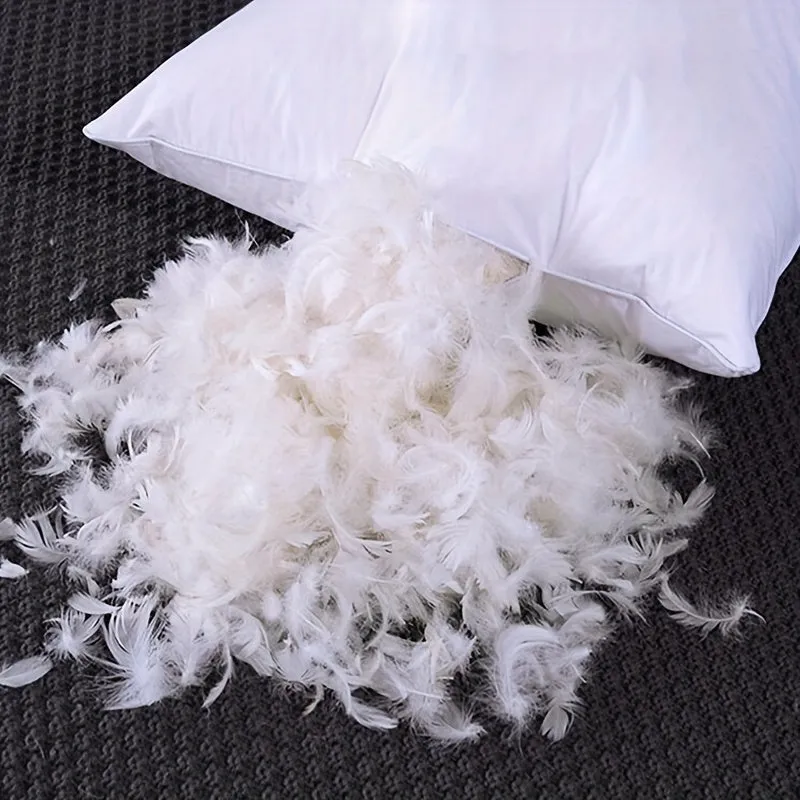 1pc Luxurious Duck Down Feather White Pillow Insert - Soft Fabric Cover, Neck Protection, Slow Rebound, Goose Down Filling for Comfortable Sleeping, Hypoallergenic and Breathable Design