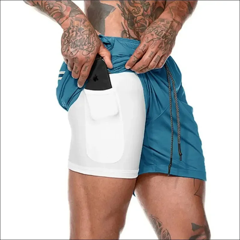 2022 new men's running shorts mens 2 in 1 sports shorts male double-deck quick drying sports men