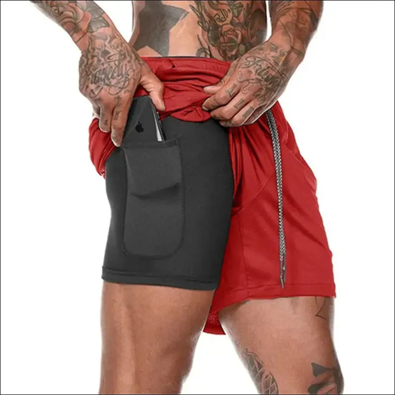 2022 new men's running shorts mens 2 in 1 sports shorts male double-deck quick drying sports men