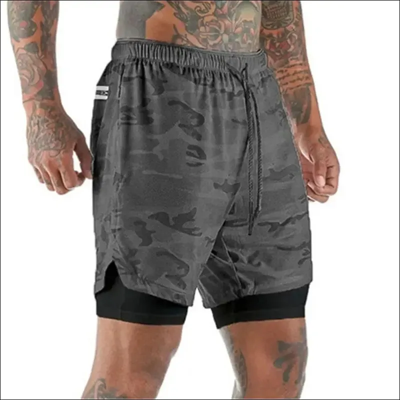 2022 new men's running shorts mens 2 in 1 sports shorts male double-deck quick drying sports men