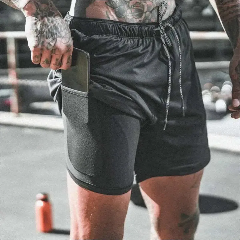2022 new men's running shorts mens 2 in 1 sports shorts male double-deck quick drying sports men