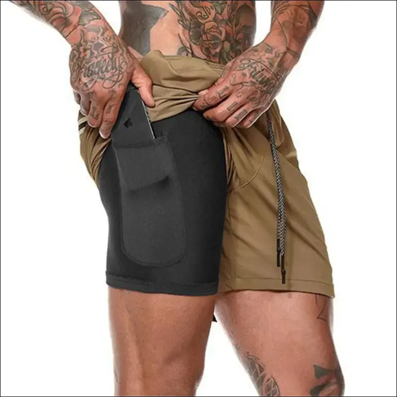 2022 new men's running shorts mens 2 in 1 sports shorts male double-deck quick drying sports men