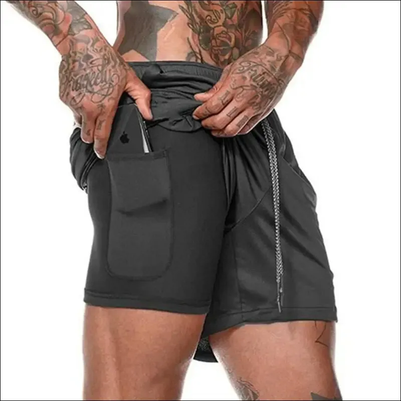 2022 new men's running shorts mens 2 in 1 sports shorts male double-deck quick drying sports men