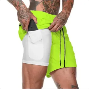 2022 new men's running shorts mens 2 in 1 sports shorts male double-deck quick drying sports men