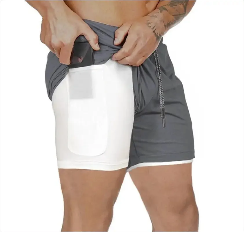 2022 new men's running shorts mens 2 in 1 sports shorts male double-deck quick drying sports men