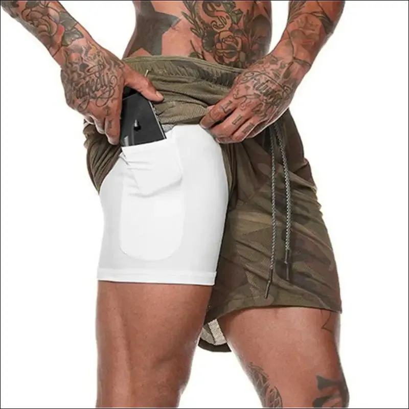 2022 new men's running shorts mens 2 in 1 sports shorts male double-deck quick drying sports men
