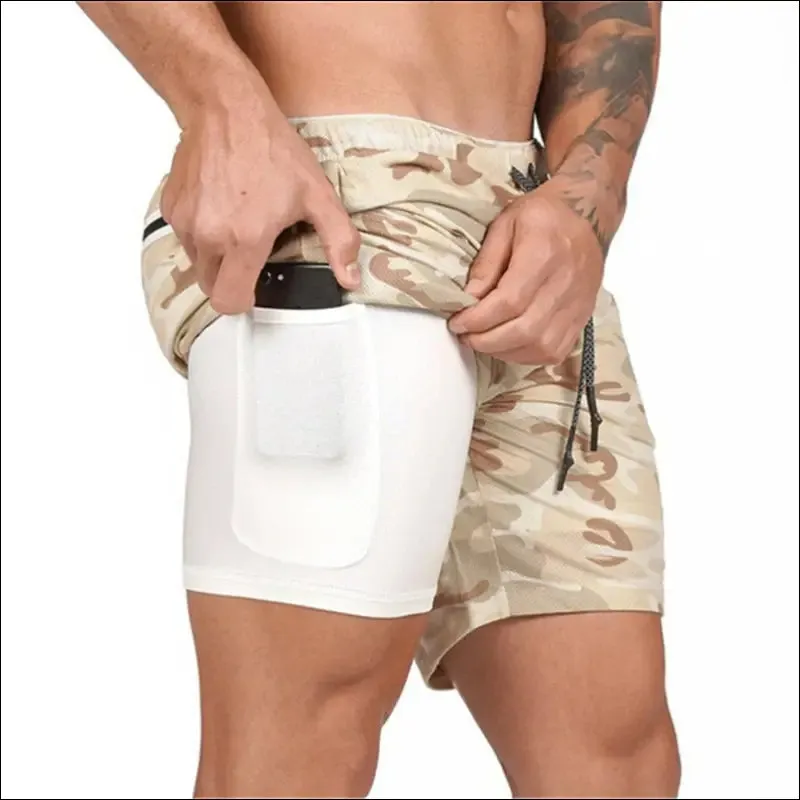 2022 new men's running shorts mens 2 in 1 sports shorts male double-deck quick drying sports men