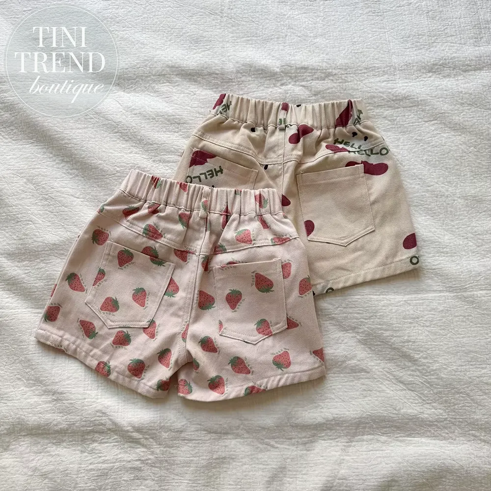 2025 New Summer Kids Cotton Shorts - Printed Loose Casual Boys Girls Pants with Strawberry Pattern