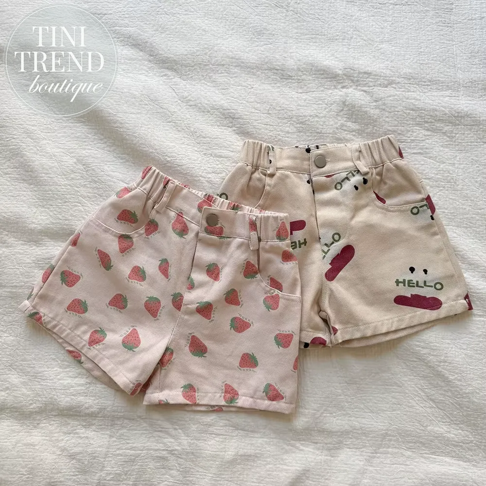 2025 New Summer Kids Cotton Shorts - Printed Loose Casual Boys Girls Pants with Strawberry Pattern