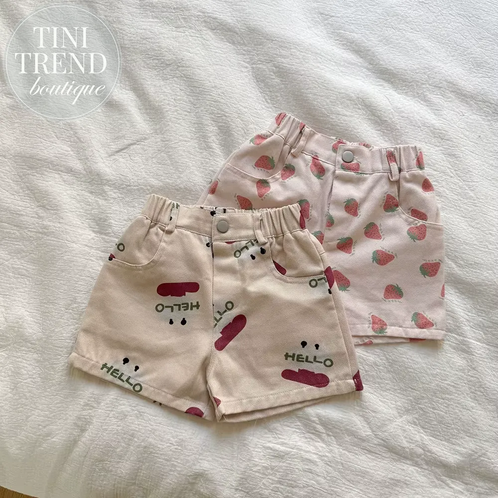 2025 New Summer Kids Cotton Shorts - Printed Loose Casual Boys Girls Pants with Strawberry Pattern