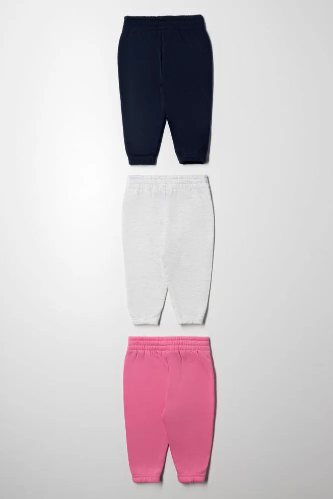 3 Pack Track Pants Navy, Grey & Pink