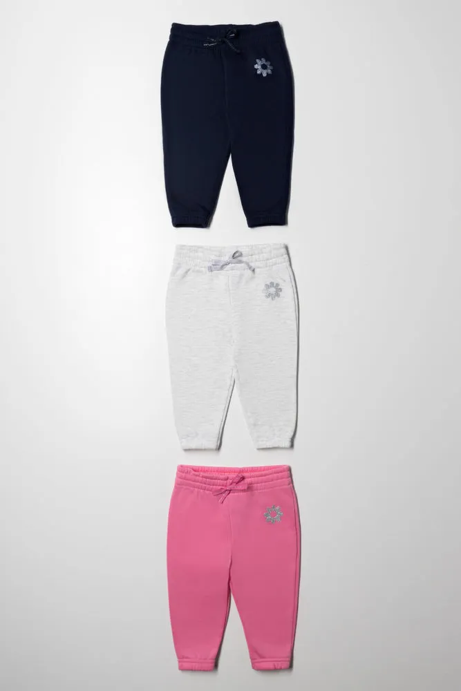 3 Pack Track Pants Navy, Grey & Pink