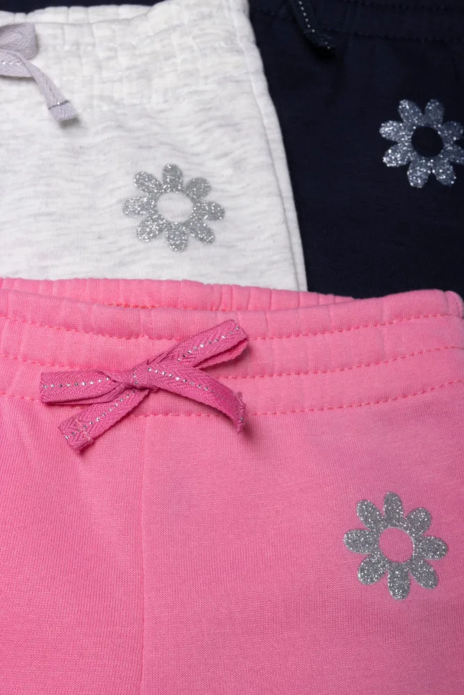 3 Pack Track Pants Navy, Grey & Pink
