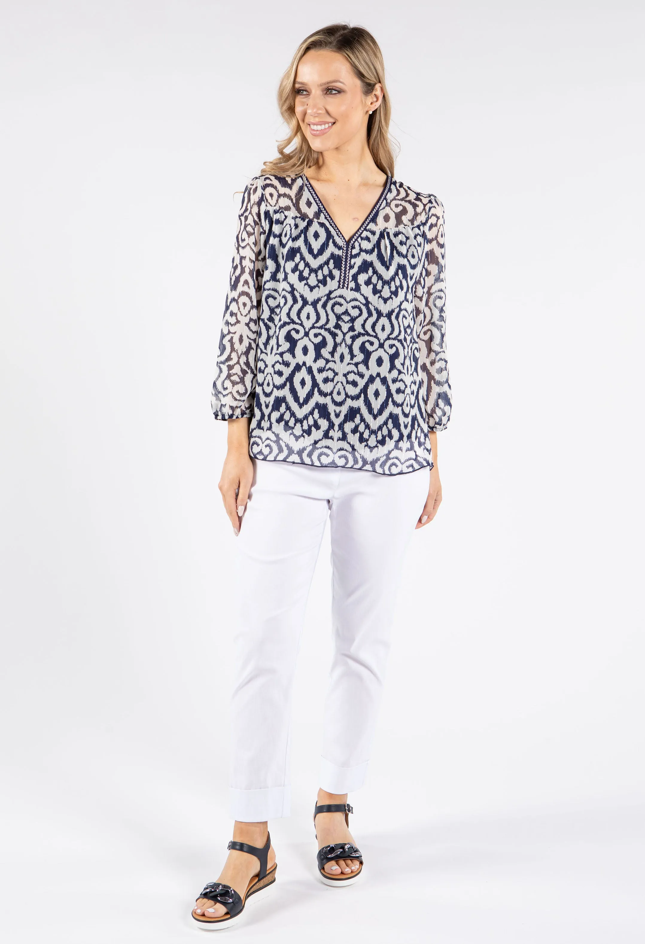 Abstract Print Lurex Blouse