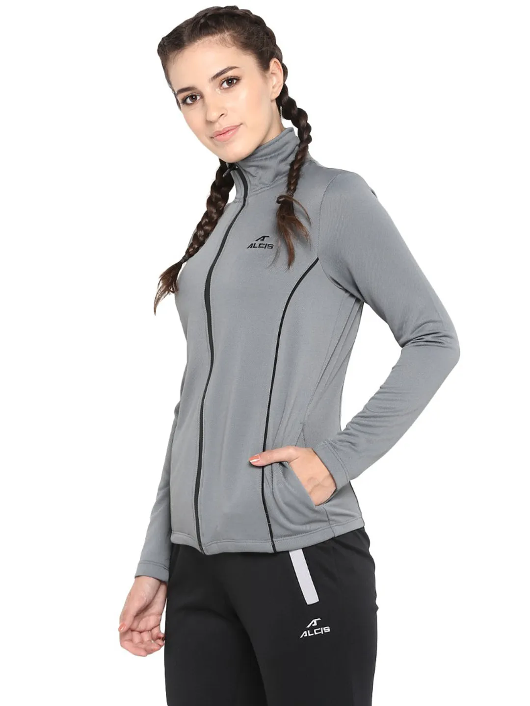 Alcis Women Grey Solid Jackets