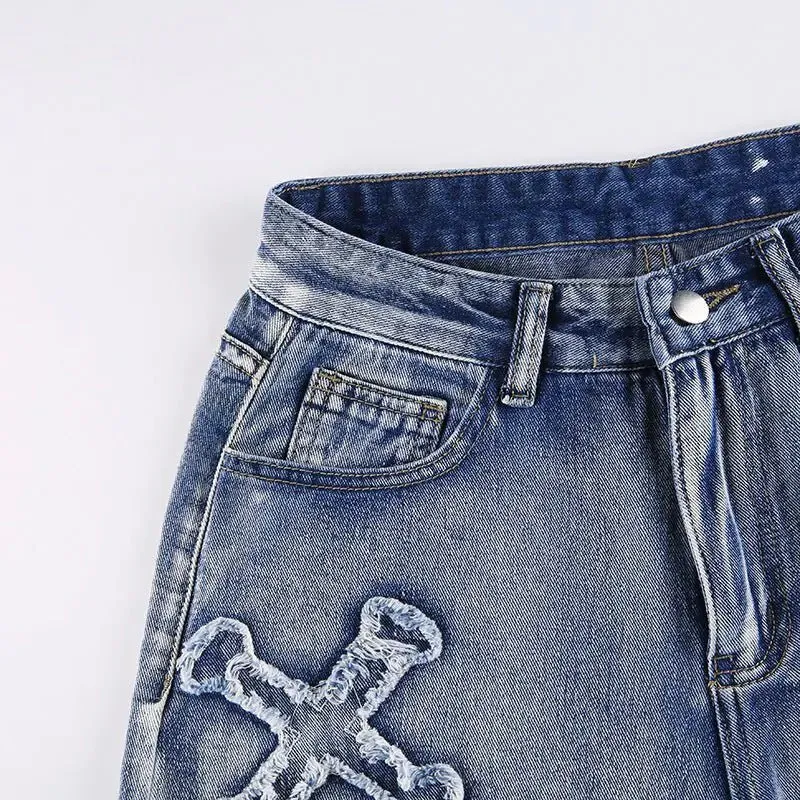 Alphabet Detail Straight Jeans