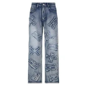 Alphabet Detail Straight Jeans