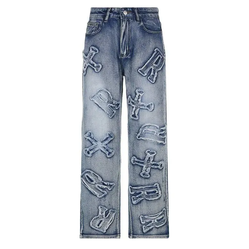 Alphabet Detail Straight Jeans