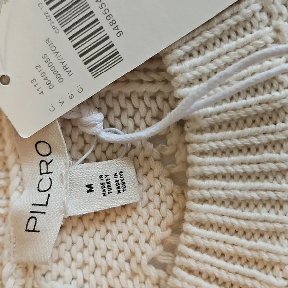 Anthropologie Pilcro Cable Knit Twofer Cream Sweater Over White Shirt