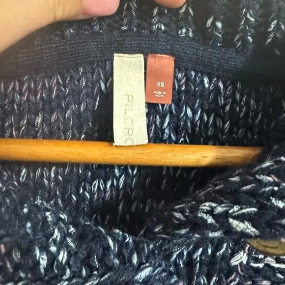 Anthropologie Pilcro Marled Henley Sweater Size XS blue knit oversized buttons
