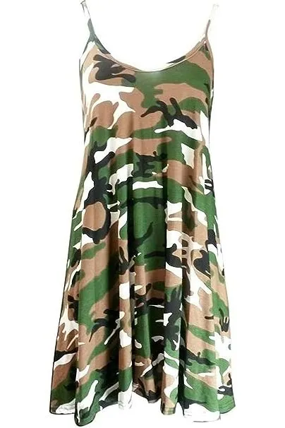 Army Print Strappy Mini Dress Vest Top