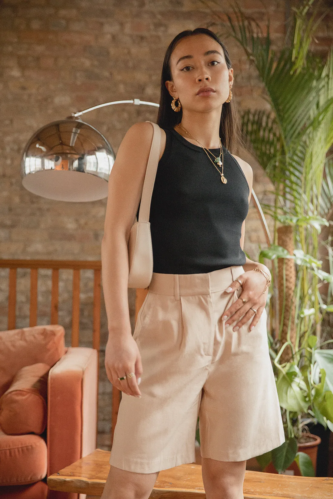 Astrid Longline Beige Floaty Shorts