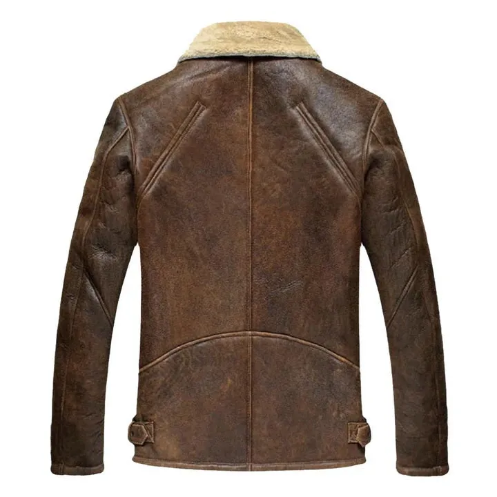 B3 Bomber Pilot Real Fur Leather Jacket Brown Leather Jacket SRJ302