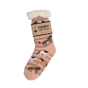 Bartleby Ladies Sherpa Socks - Galloping Horses Design