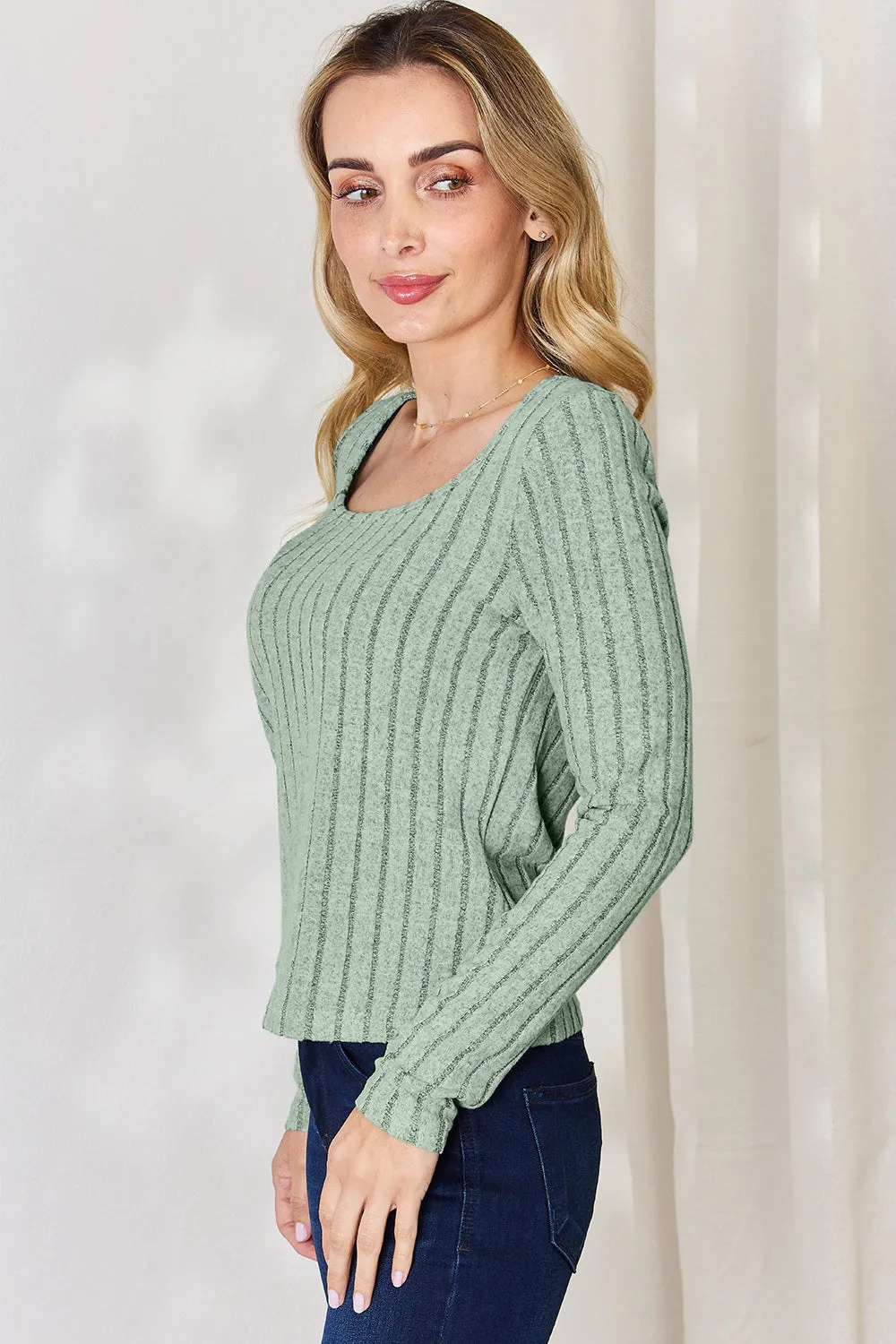 Basic Bae Ribbed Long Sleeve T-Shirt Stylish Comfortable Casual Slim Fit Top