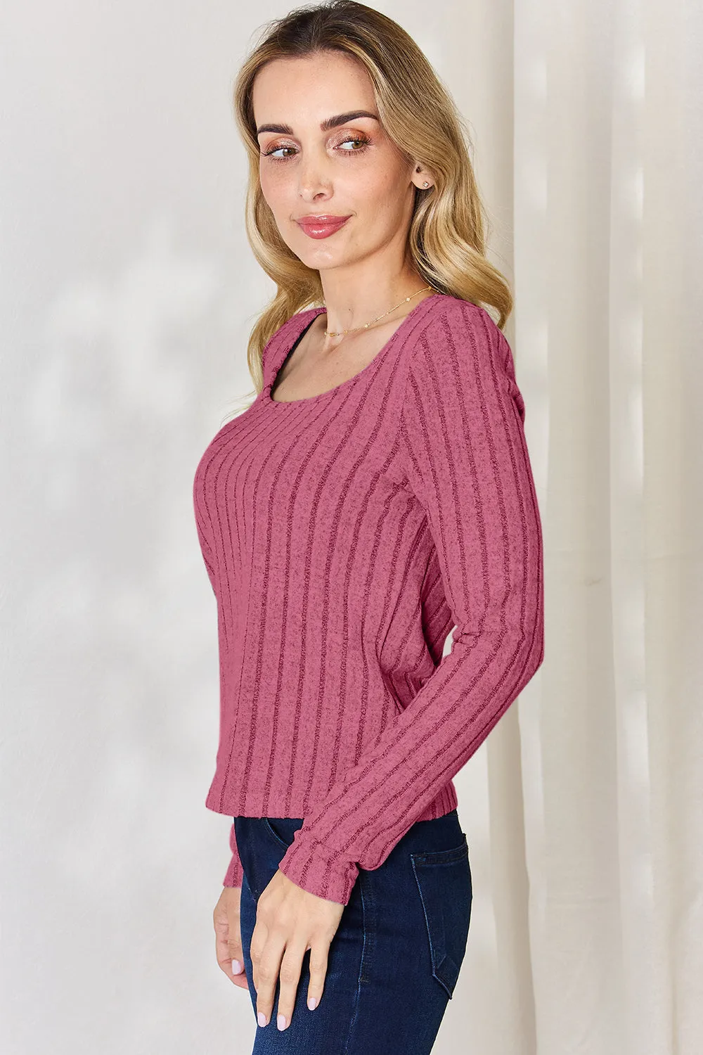 Basic Bae Ribbed Long Sleeve T-Shirt Stylish Comfortable Casual Slim Fit Top