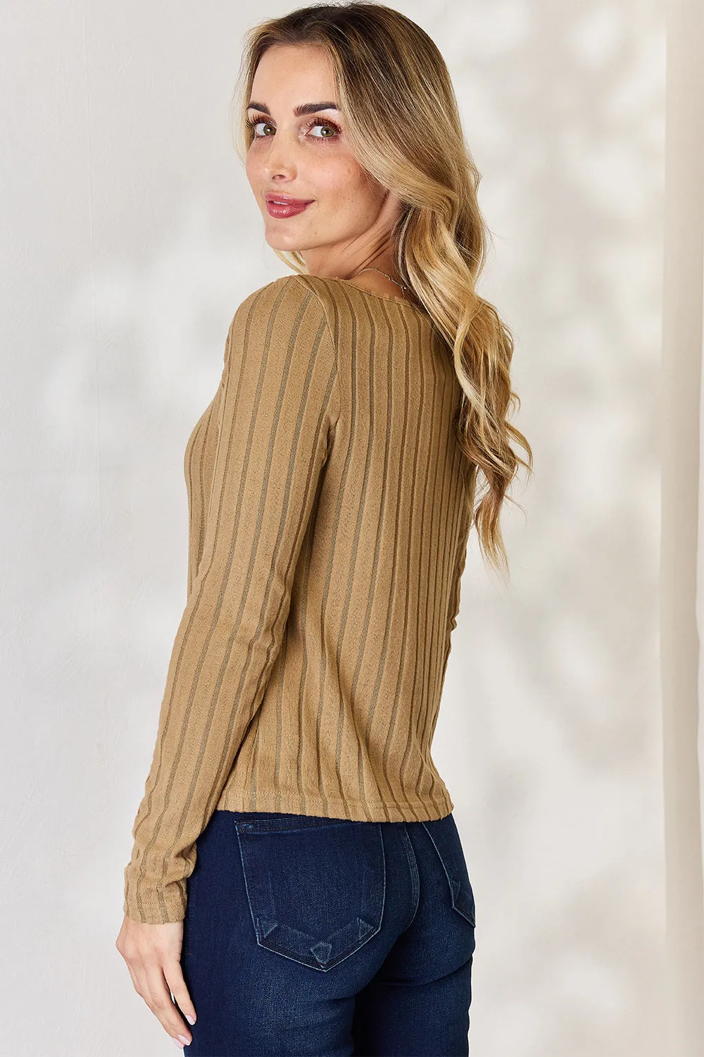 Basic Bae Ribbed Long Sleeve T-Shirt Stylish Comfortable Casual Slim Fit Top