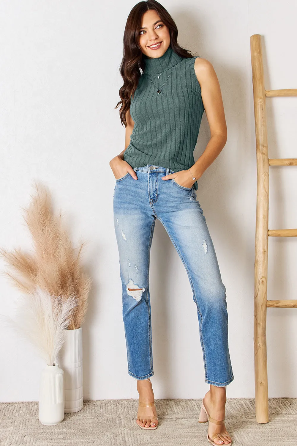 Basic Bae Ribbed Turtleneck Tank Stylish Comfortable Sleeveless Casual Top