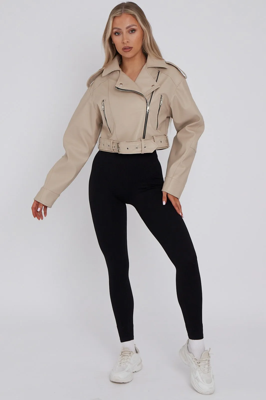 Beige Faux Leather Jacket