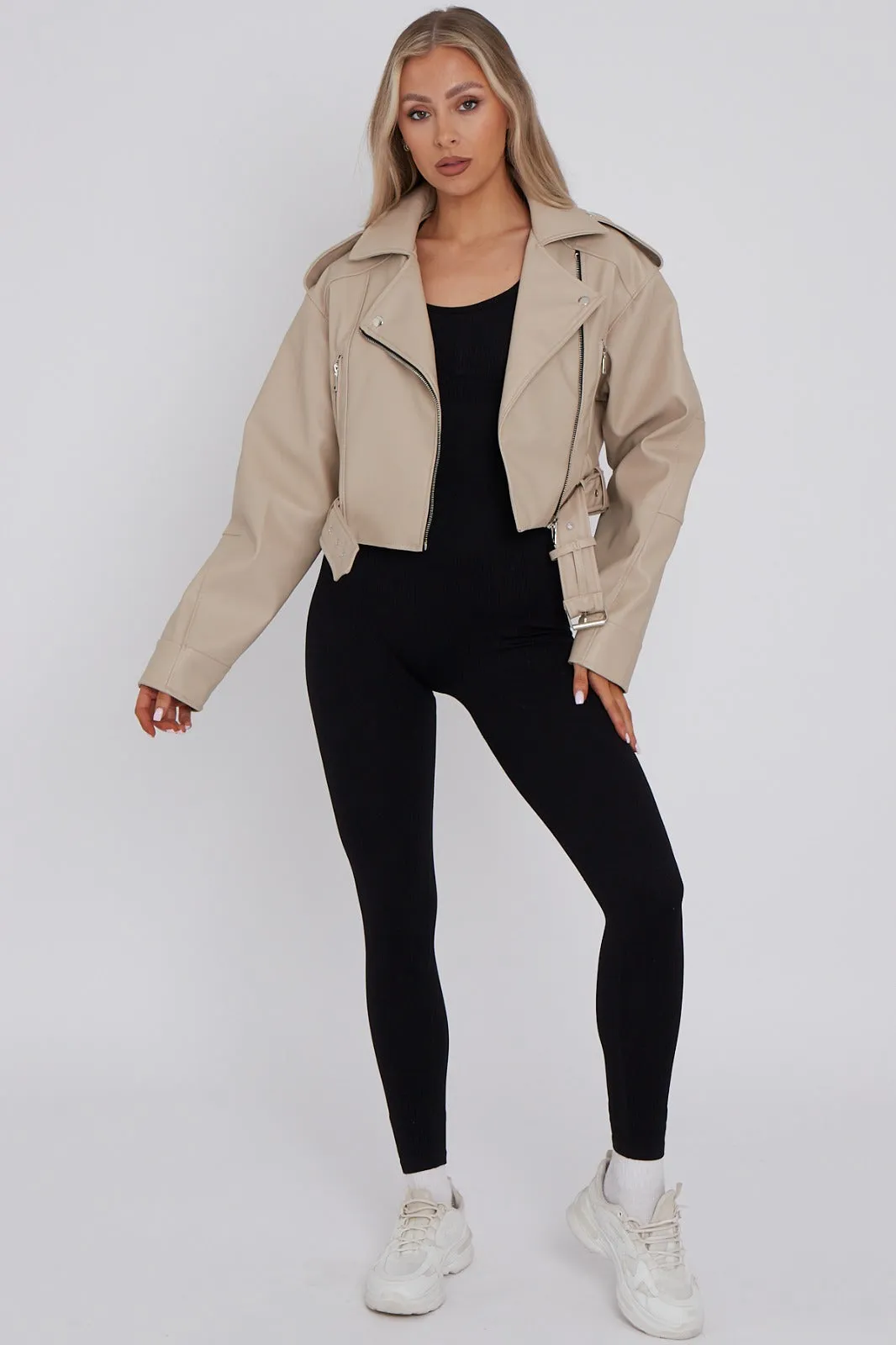 Beige Faux Leather Jacket