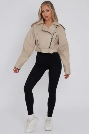 Beige Faux Leather Jacket