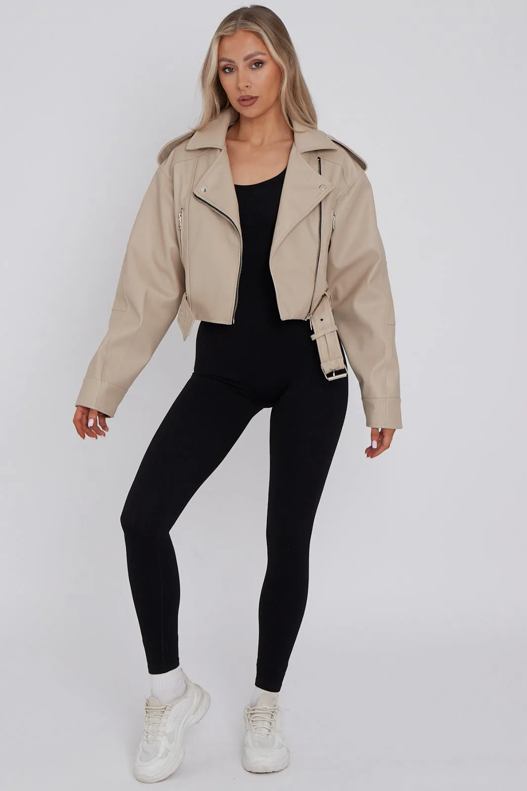 Beige Faux Leather Jacket