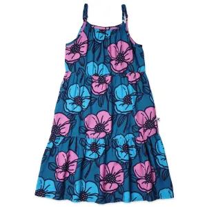 Big Flowers Midi Woven Dress- Teal
