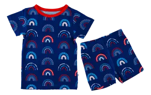 Birdie Bean Anthem Rainbows 4th of July Print 2-piece Short Sleeve Kids Pajamas with Shorts