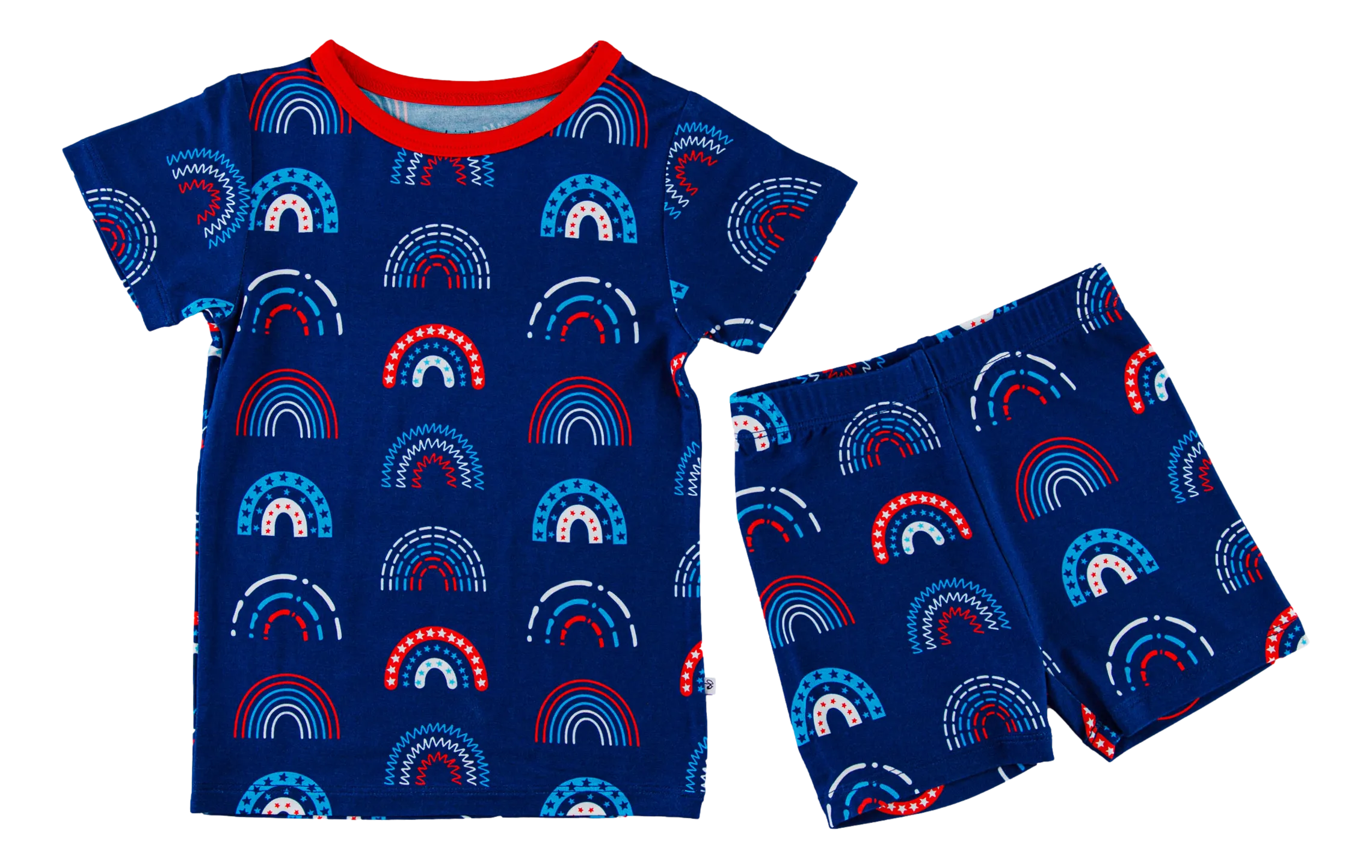 Birdie Bean Anthem Rainbows 4th of July Print 2-piece Short Sleeve Kids Pajamas with Shorts