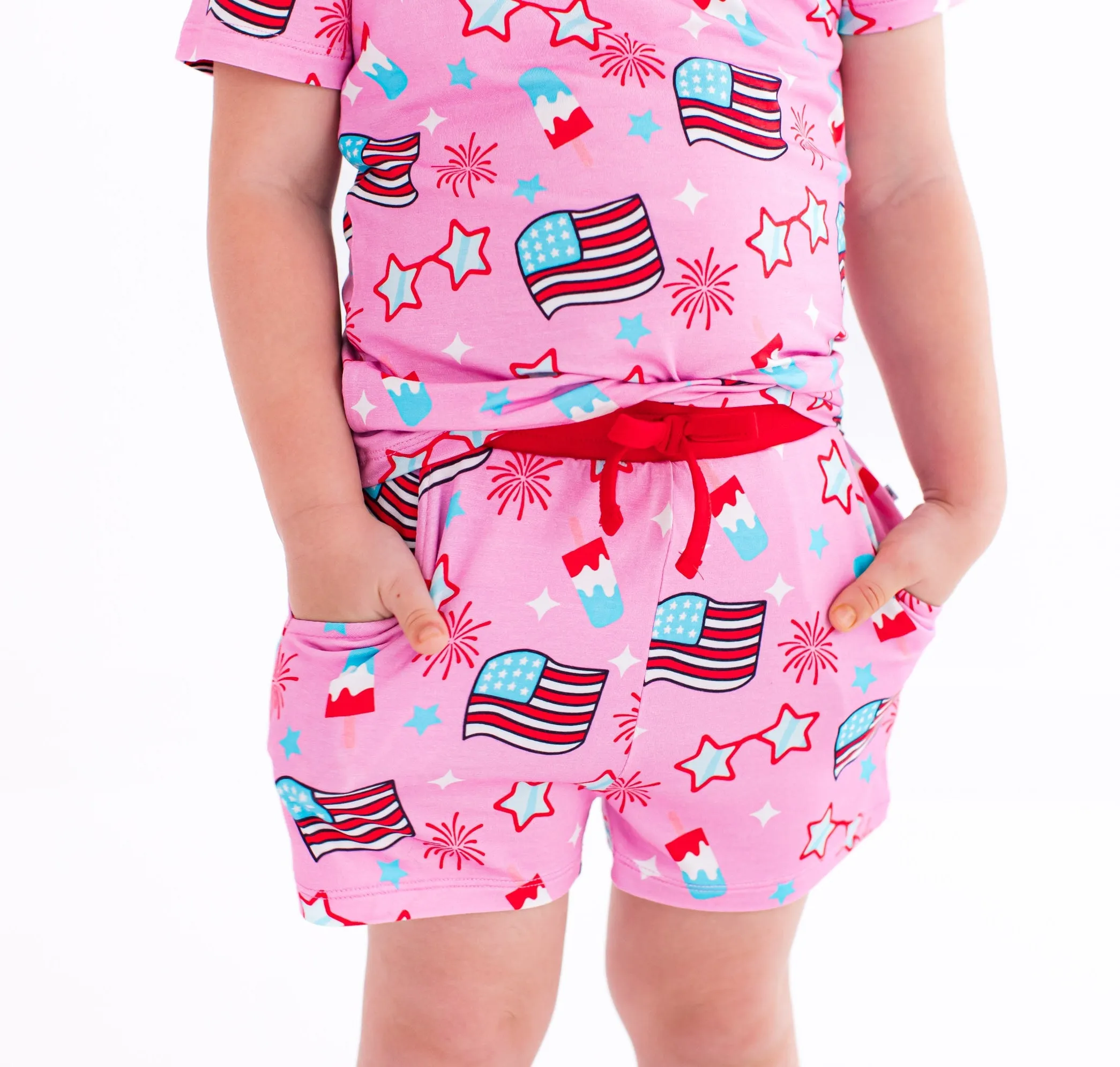 Birdie Bean Pink Glory 4th of July Print 2-piece Short Sleeve Kids Pajamas with Shorts