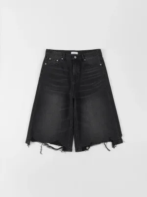 Black Distressed Denim Shorts