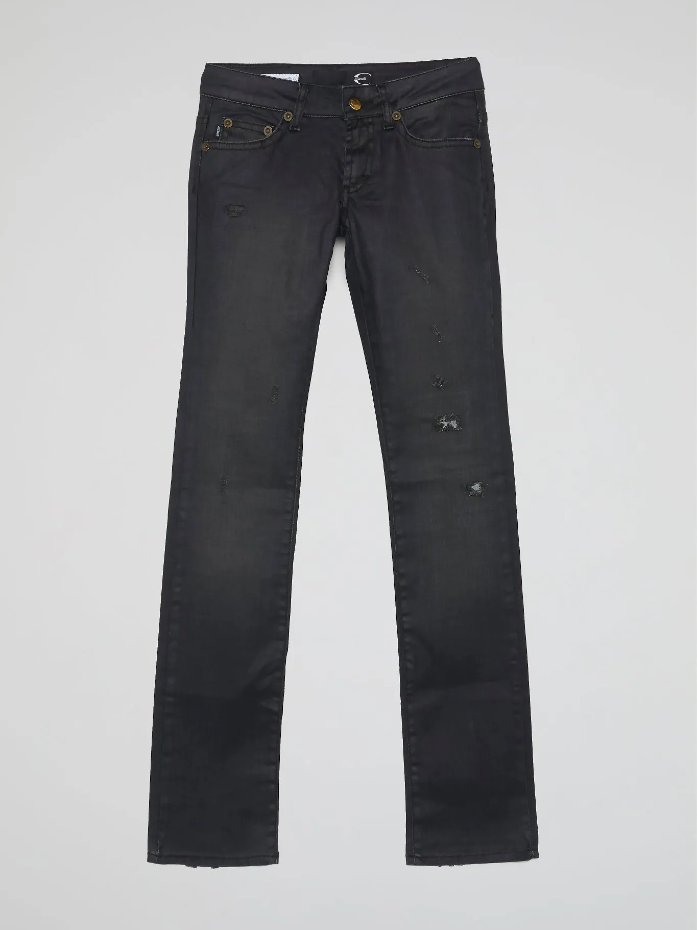 Black Distressed Straight Cut Jeans
