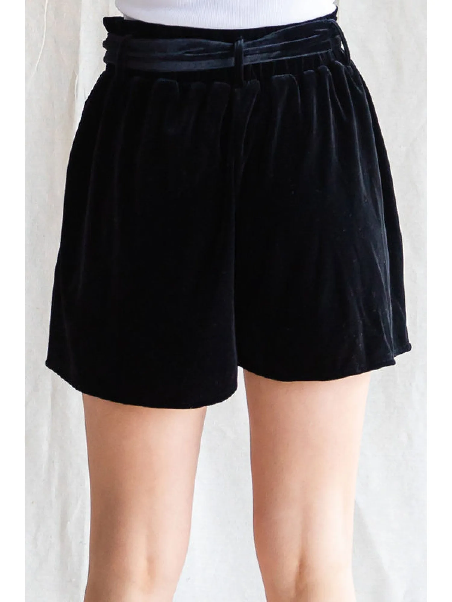 Black Velvet Paper Bag Shorts