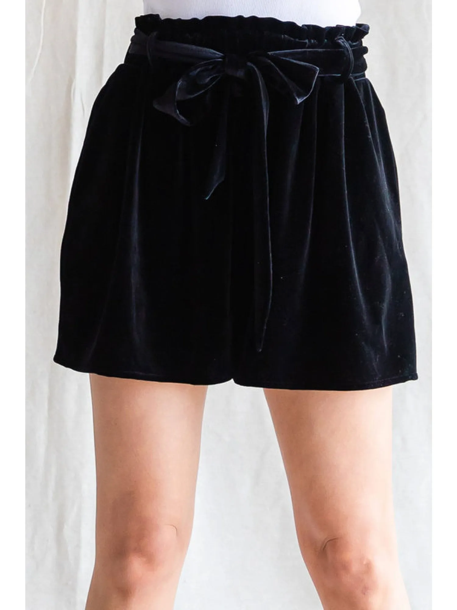 Black Velvet Paper Bag Shorts