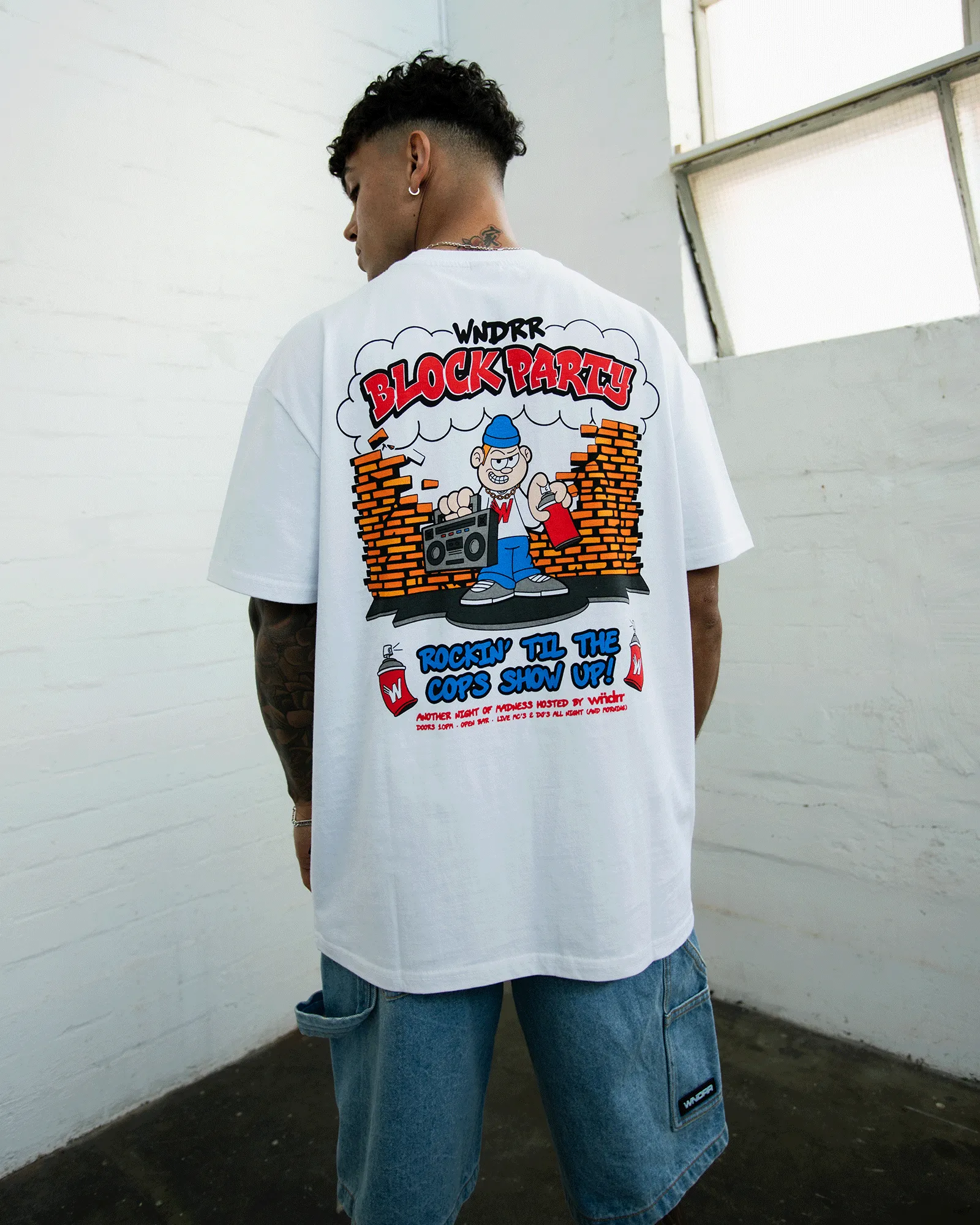 BLOCK PARTY BOX FIT TEE - WHITE