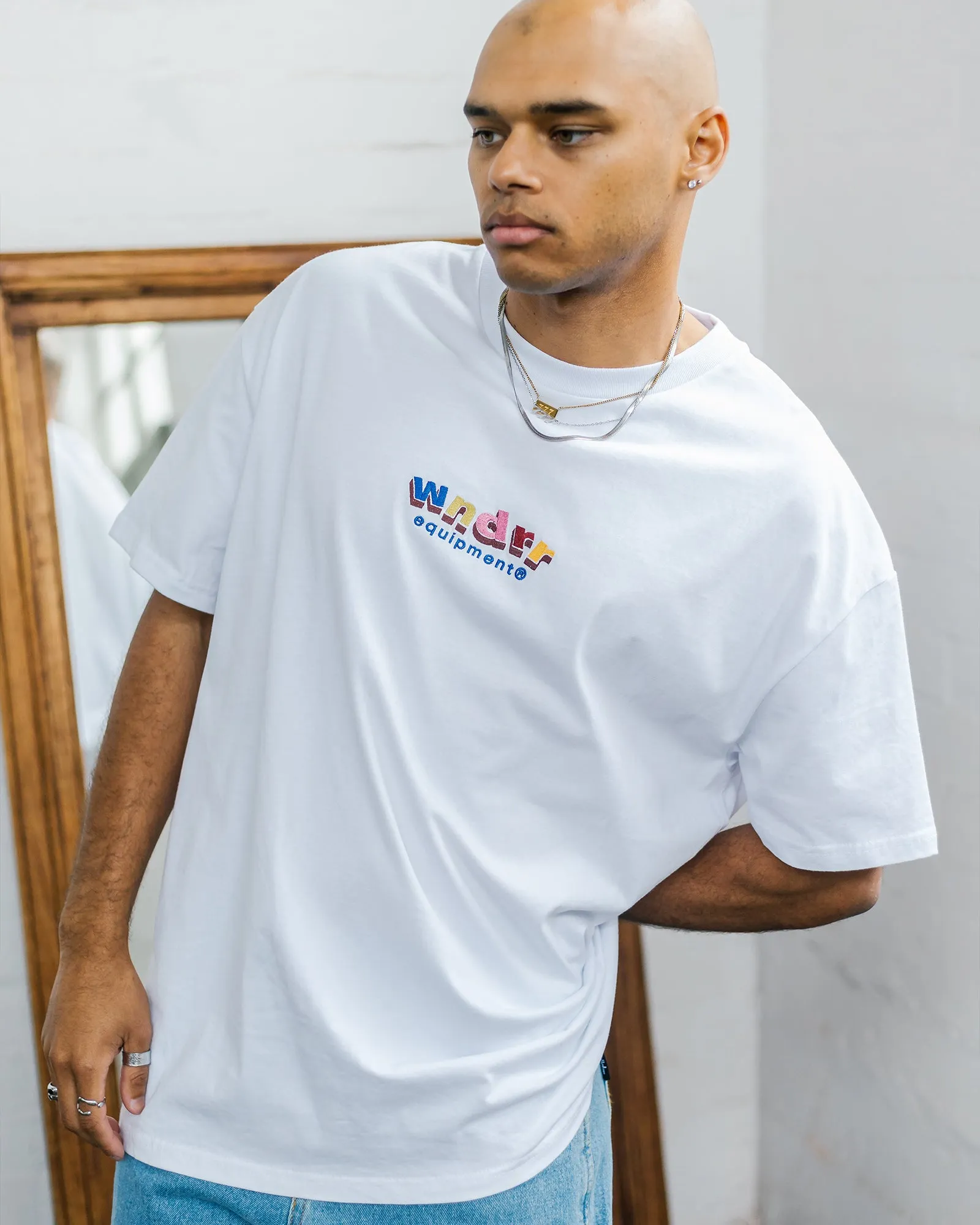 BLOCKED BOX FIT TEE - WHITE
