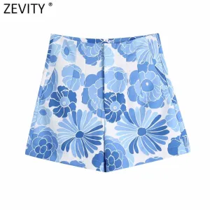 Blue Floral Print Shorts