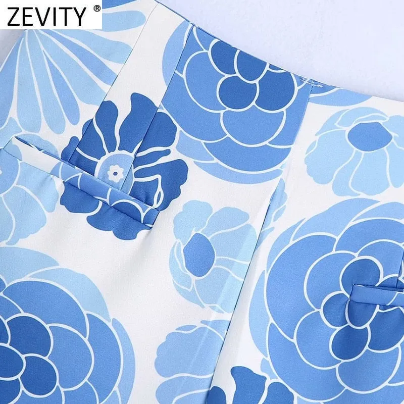 Blue Floral Print Shorts